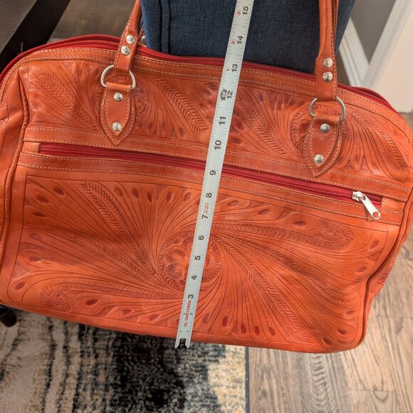 Vintage Large Leaders in Leather Tooled Floral Overnight Bag - Picture 12 of 12